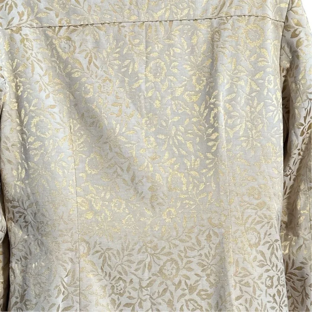 Pendleton Vintage 80's Gold Lame Cream Floral Long Overcoat Button Closure
